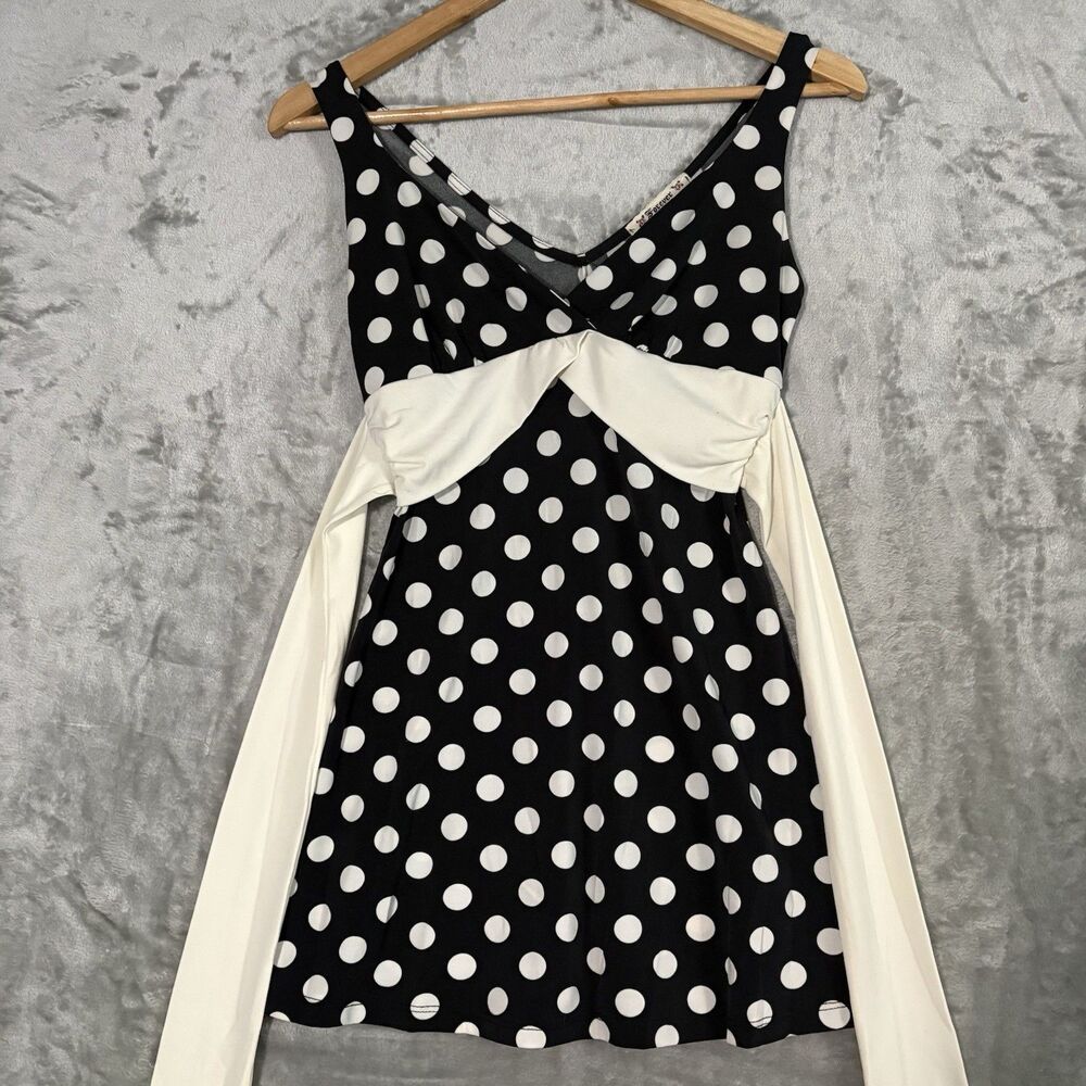 Vtg Forever 21 Polka Dot Halter Top S Black White Rockabilly Pinup Retro Y2K
